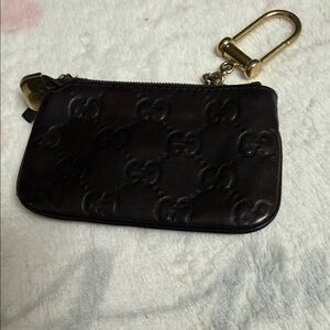 Black Leather Key Pouch with Gold Hardware